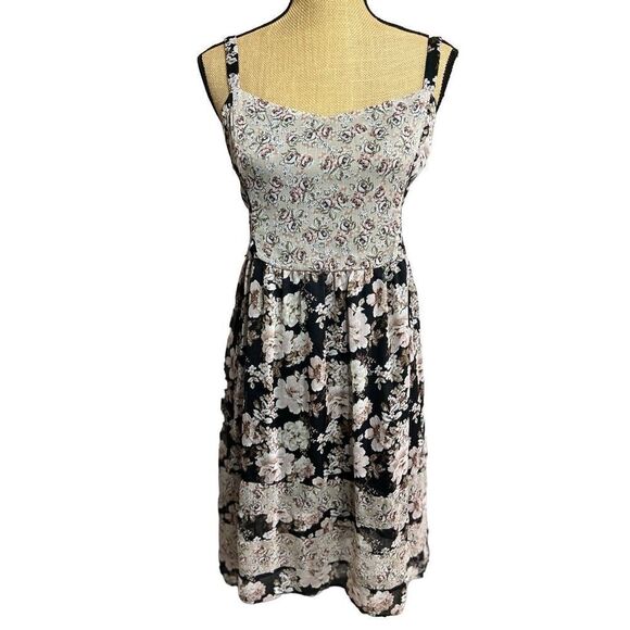 Mudd Hi-Low Smocked Sundress Size XL Dress Black Ivory Floral Stretch Adjustable - Picture 13 of 15